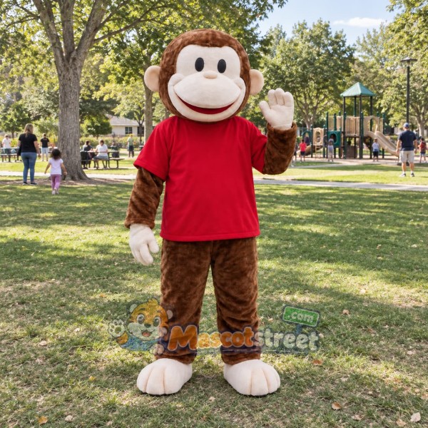 Brown Monkey Mascot Costume with Red Shirt