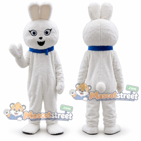 White Rabbit Mascot Costume with Blue Collar