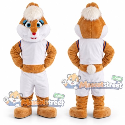 Brown Rabbit Mascot Costume with White Sports Uniform Brown Rabbit Mascot Costume with White Sports Uniform