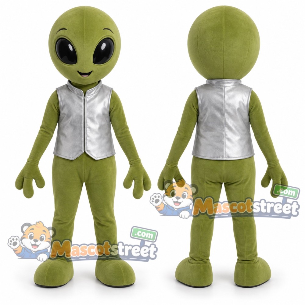 Green Alien Mascot Costume with Silver Vest