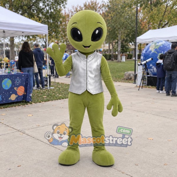 Green Alien Mascot Costume with Silver Vest