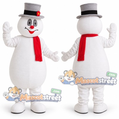 Snowman Mascot Costume with Gray Hat and Red Scarf Snowman Mascot Costume with Gray Hat and Red Scarf