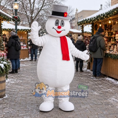 Snowman Mascot Costume with Gray Hat and Red Scarf Snowman Mascot Costume with Gray Hat and Red Scarf