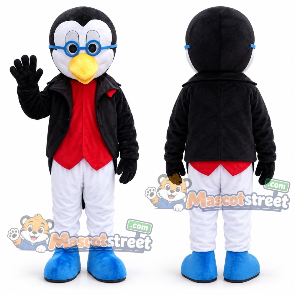 Penguin Mascot Costume with Black Jacket, Red Vest and White Trousers Penguin Mascot Costume with Black Jacket, Red Vest and White Trousers