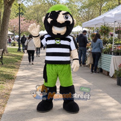Pirate Mascot Costume with Striped Shirt, Green Shorts and Green Bandana Pirate Mascot Costume with Striped Shirt, Green Shorts and Green Bandana