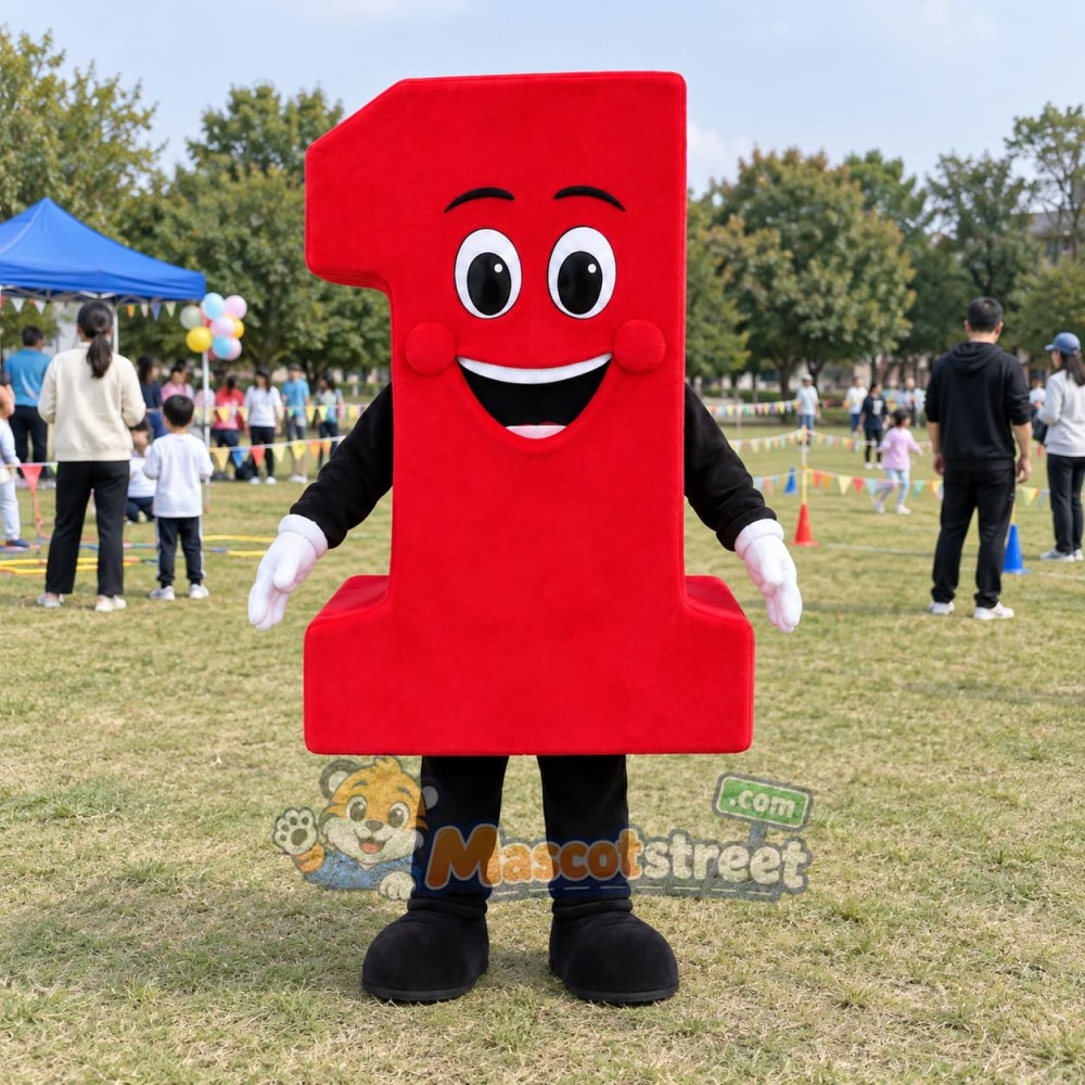 Red Number One Mascot Costume Red Number One Mascot Costume