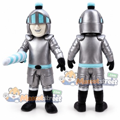 Knight Mascot Costume with Silver Armor and Helmet Knight Mascot Costume with Silver Armor and Helmet