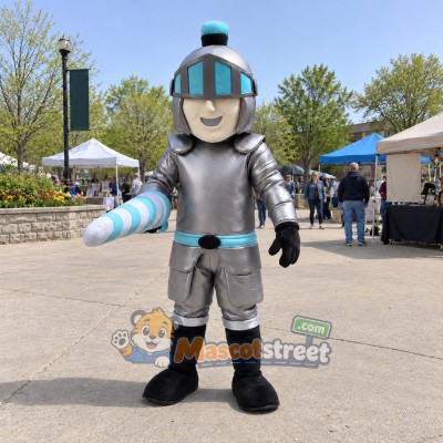 Knight Mascot Costume with Silver Armor and Helmet Knight Mascot Costume with Silver Armor and Helmet