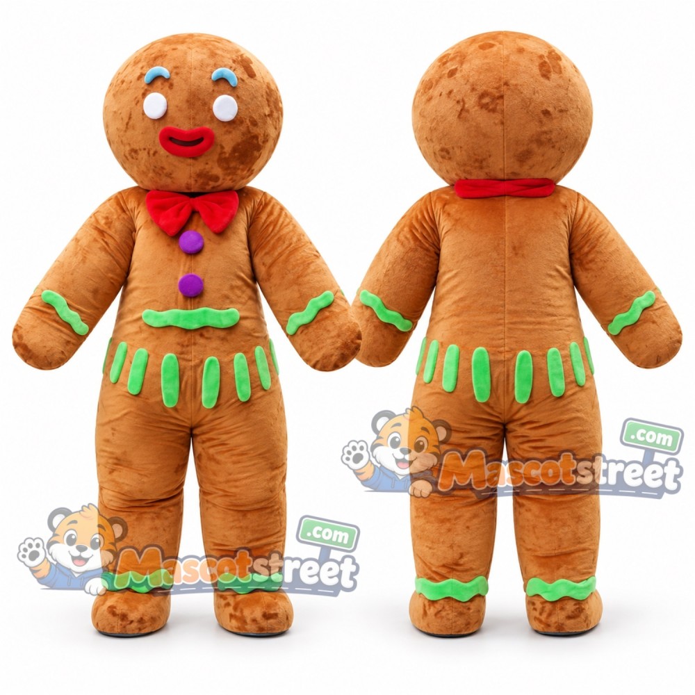 Gingerbread Person Mascot Costume with Red Bow Tie Gingerbread Person Mascot Costume with Red Bow Tie
