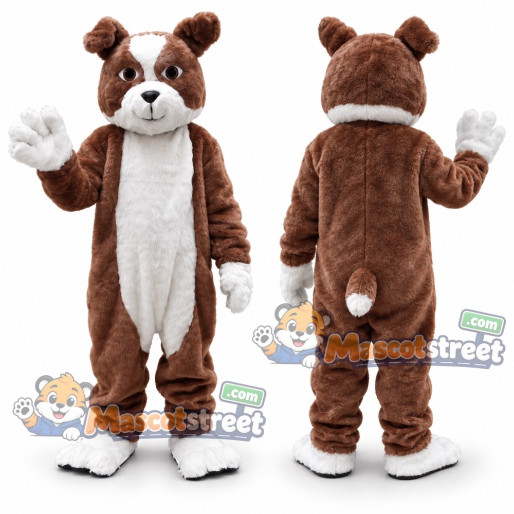 Brown and White Bulldog Mascot Costume
