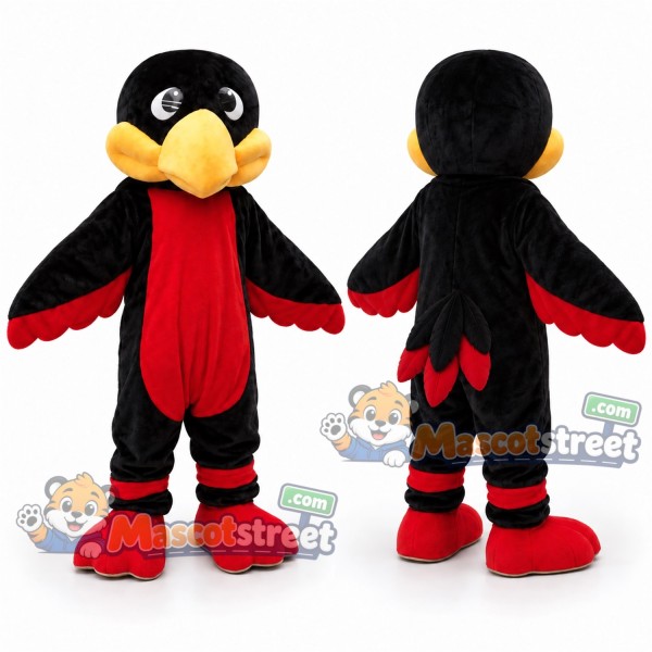 Black Bird Mascot Costume with Red Vest