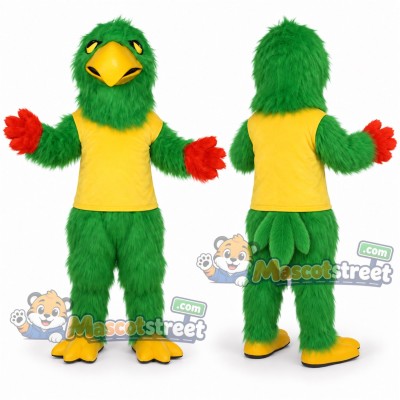 Green Bird Mascot Costume with Yellow Vest