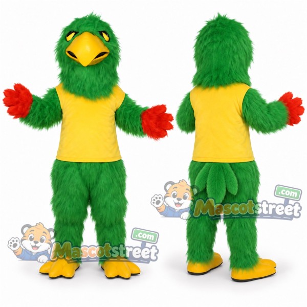 Green Bird Mascot Costume with Yellow Vest