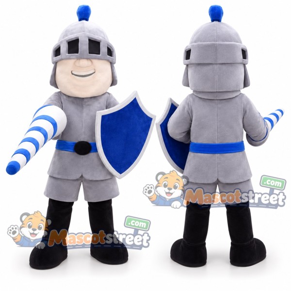 Knight Mascot Costume with Silver Armor and Helmet