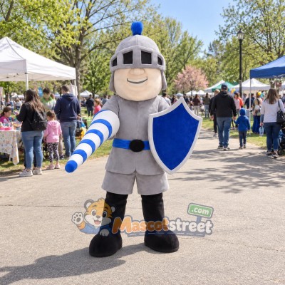 Knight Mascot Costume with Silver Armor and Helmet