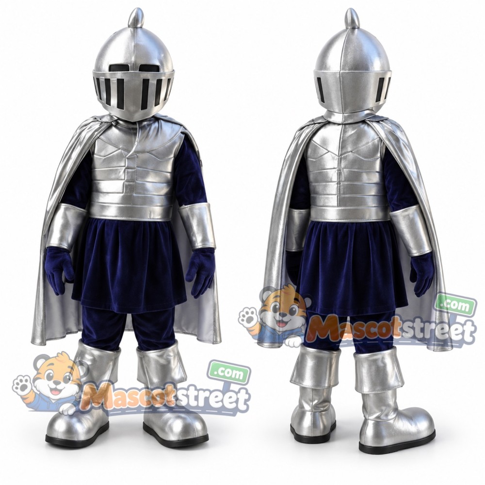 Knight Mascot Costume with Silver Armor and Helmet Knight Mascot Costume with Silver Armor and Helmet