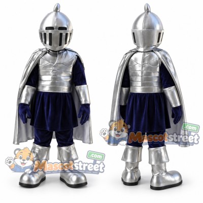 Knight Mascot Costume with Silver Armor and Helmet Knight Mascot Costume with Silver Armor and Helmet