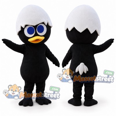 Black Chick Mascot Costume with Eggshell Hat Black Chick Mascot Costume with Eggshell Hat