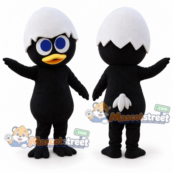 Black Chick Mascot Costume with Eggshell Hat