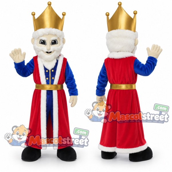 King Mascot Costume with Red Robe and Gold Crown
