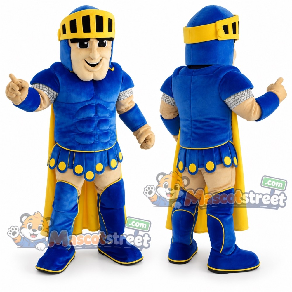 Knight Mascot Costume with Blue Armor and Helmet
