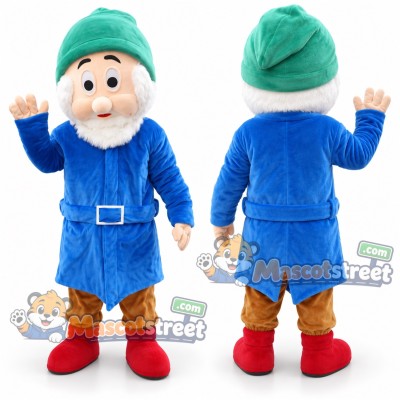 Bearded Dwarf Mascot Costume with Blue Coat and Green Hat Bearded Dwarf Mascot Costume with Blue Coat and Green Hat