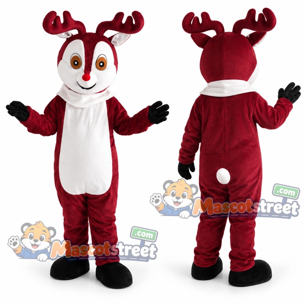 Burgundy Reindeer Mascot Costume Burgundy Reindeer Mascot Costume
