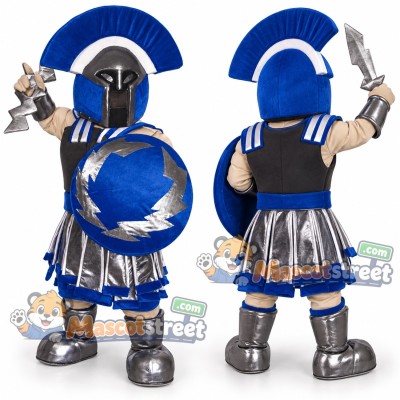 Knight Mascot Costume with Blue Armor and Helmet