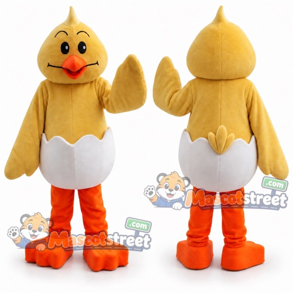 Yellow Chick in Eggshell Mascot Costume