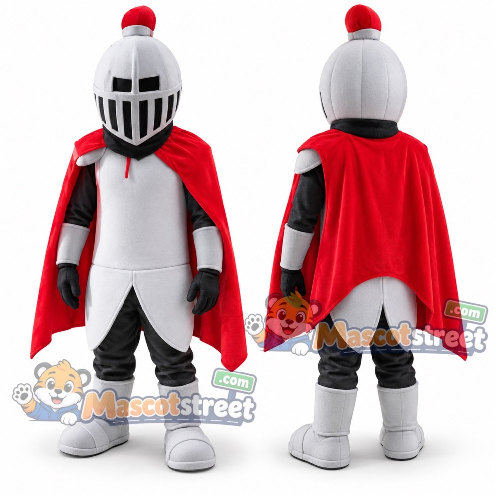 Knight Mascot Costume with Silver Armor and Red Cape Knight Mascot Costume with Silver Armor and Red Cape