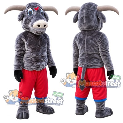 Gray Bull Mascot Costume with Red Shorts