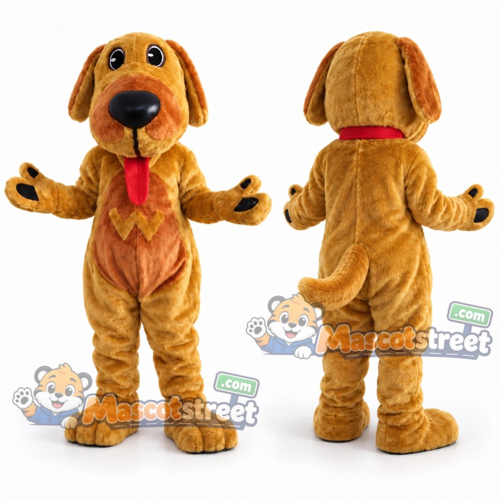 Tan Dog Mascot Costume with Red Tie Tan Dog Mascot Costume with Red Tie
