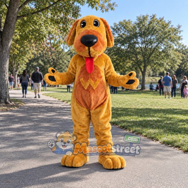 Tan Dog Mascot Costume with Red Tie
