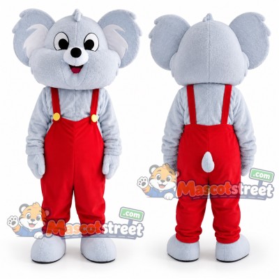 Gray Koala Mascot Costume with Red Overalls Gray Koala Mascot Costume with Red Overalls
