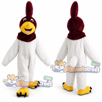 White and Burgundy Roadrunner Mascot Costume