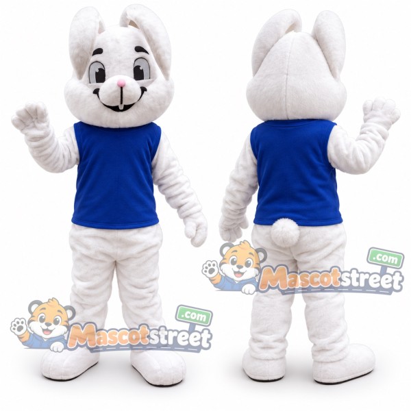 White Rabbit Mascot Costume with Blue Vest