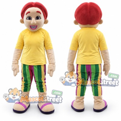 Woman Mascot Costume with Yellow Shirt and Striped Trousers