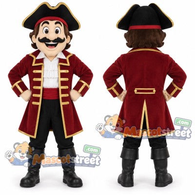 Pirate Mascot Costume with Burgundy Coat and Black Tricorn Hat Pirate Mascot Costume with Burgundy Coat and Black Tricorn Hat