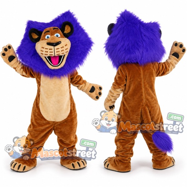 Brown Lion with Purple Mane Mascot Costume