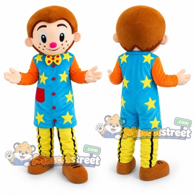 Clown Mascot Costume with Blue Star Tunic and Yellow Trousers Clown Mascot Costume with Blue Star Tunic and Yellow Trousers