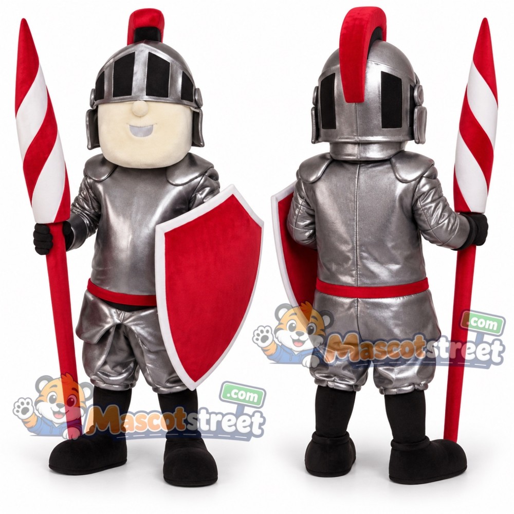 Knight Mascot Costume with Silver Armor and Red Plume Knight Mascot Costume with Silver Armor and Red Plume