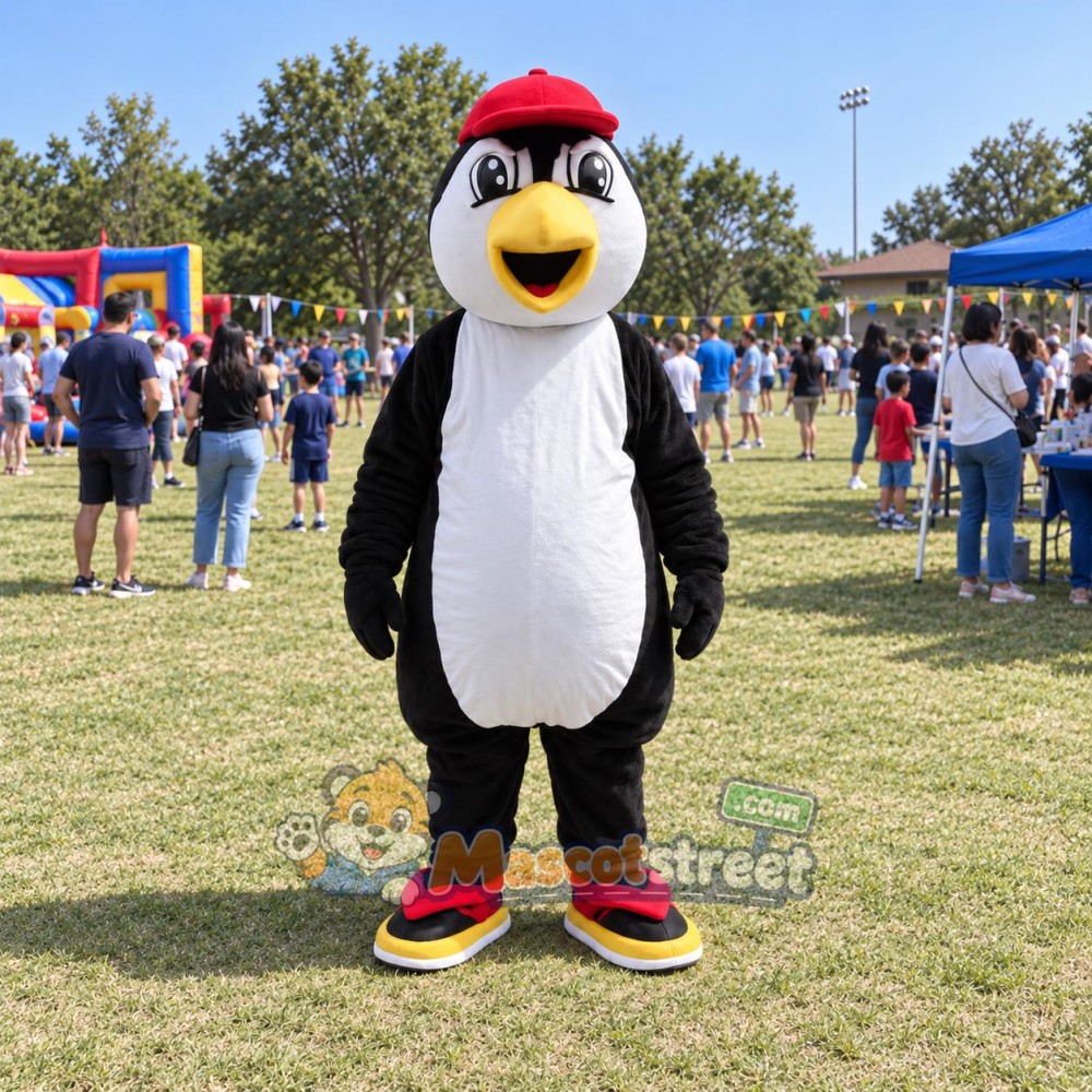 Penguin Mascot Costume with Red Cap Penguin Mascot Costume with Red Cap