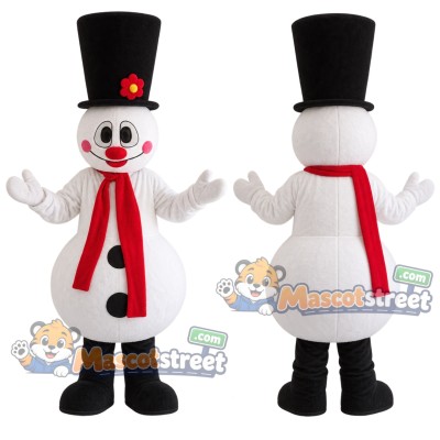 Snowman Mascot Costume with Black Hat and Red Scarf Snowman Mascot Costume with Black Hat and Red Scarf