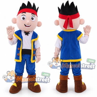 Pirate Boy Mascot Costume with Blue Vest, Blue Trousers and Red Headband