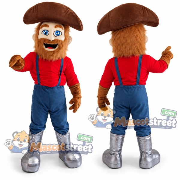 Cowboy Mascot Costume with Red Shirt, Blue Trousers and Brown Hat