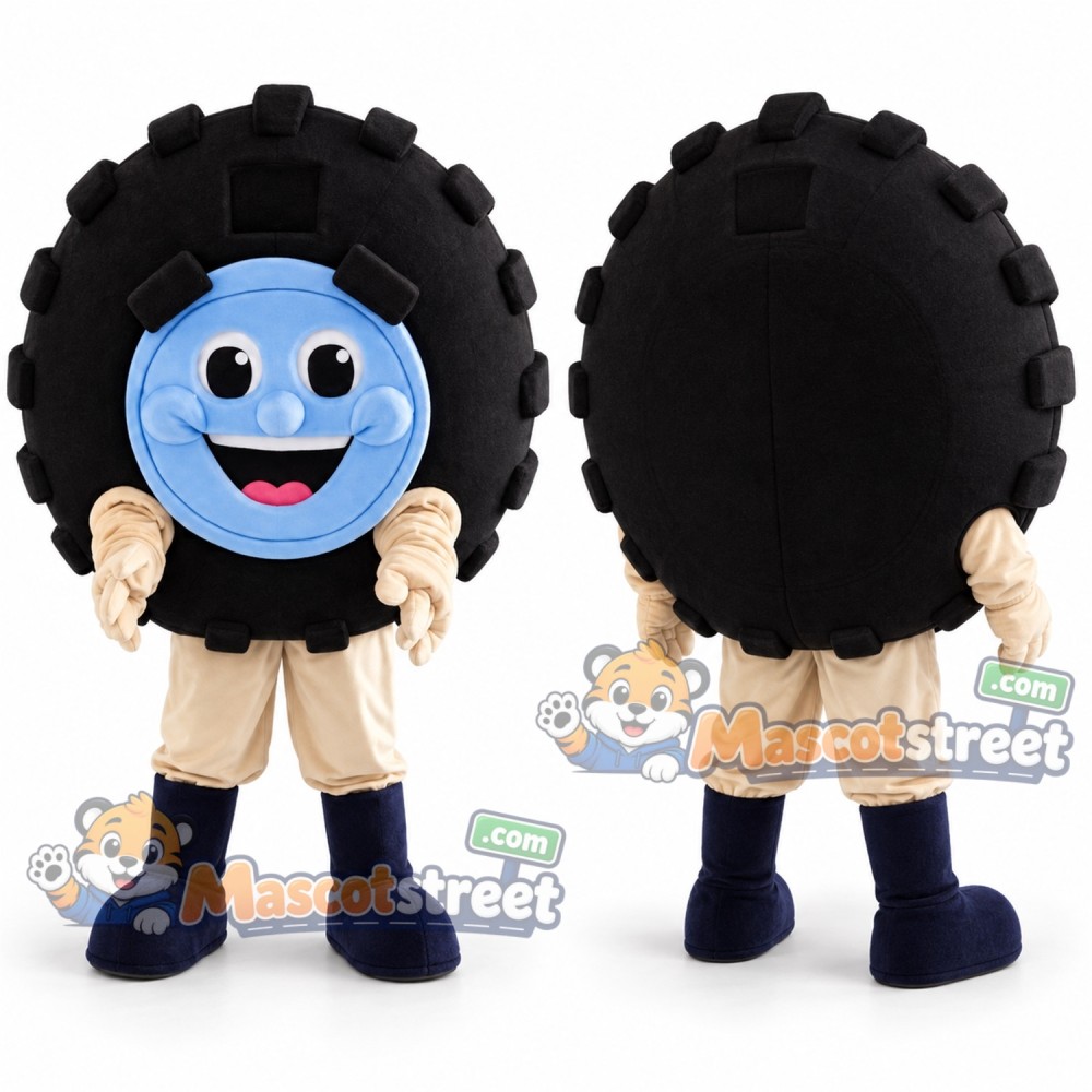 Black Tire Mascot Costume with Tan Trousers Black Tire Mascot Costume with Tan Trousers