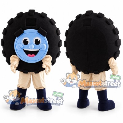 Black Tire Mascot Costume with Tan Trousers Black Tire Mascot Costume with Tan Trousers