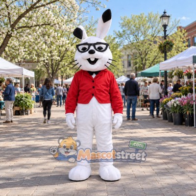 White Rabbit Mascot Costume with Red Jacket White Rabbit Mascot Costume with Red Jacket