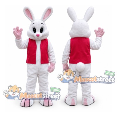 White Rabbit Mascot Costume with Red Vest White Rabbit Mascot Costume with Red Vest