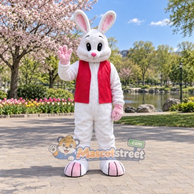 White Rabbit Mascot Costume with Red Vest